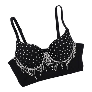 Rhinestone Fringe Embellished Showgirl Bra