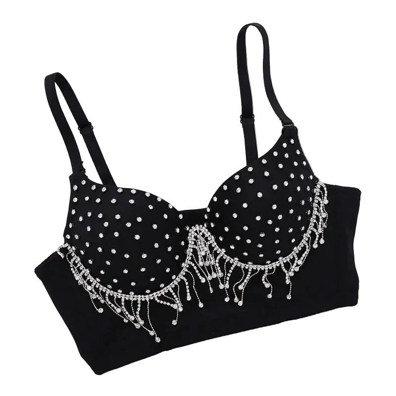 Rhinestone Fringe Embellished Showgirl Bra