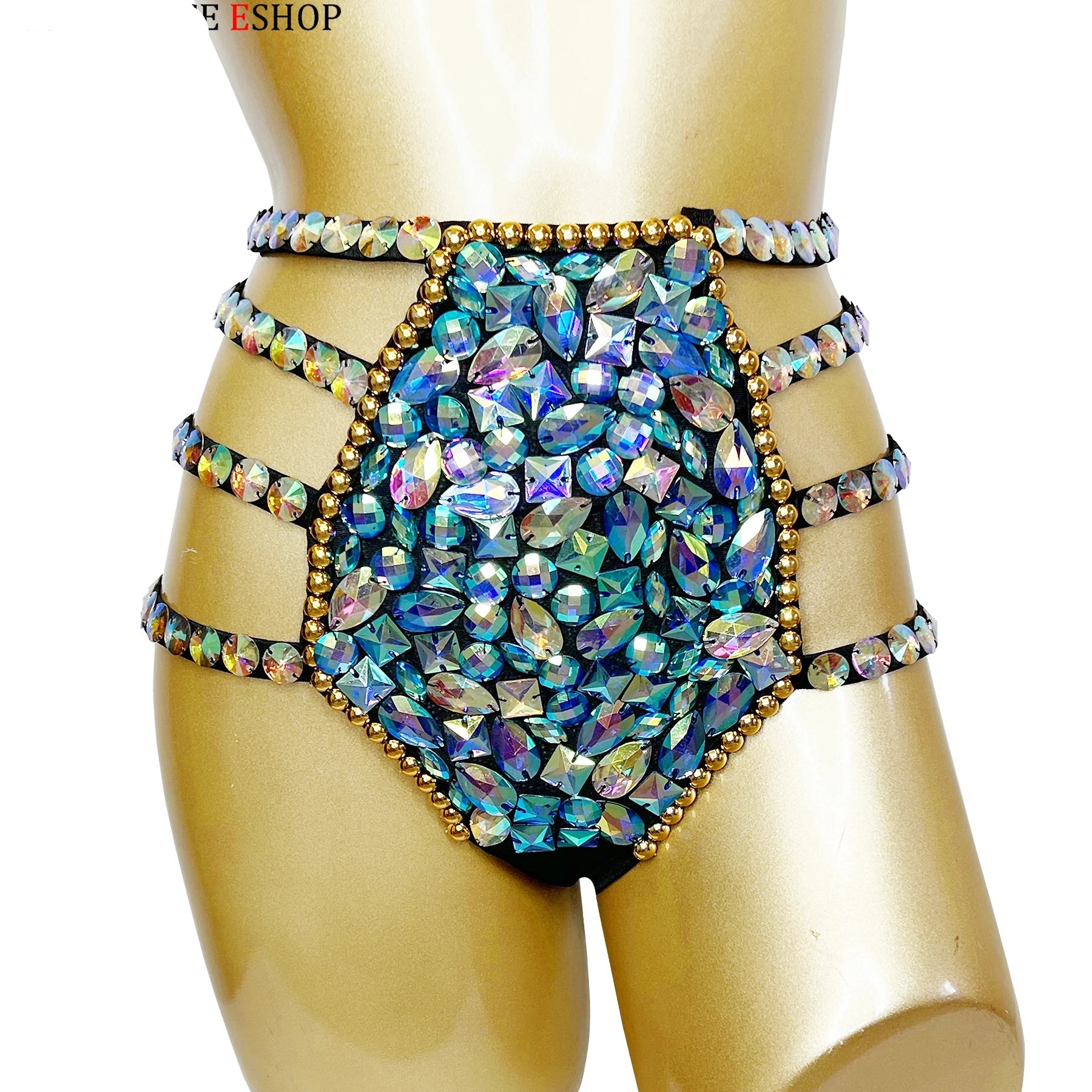 Sparkly Samba Carnival Stone Wire Bra & Bikini Bottom Set Stage Costume