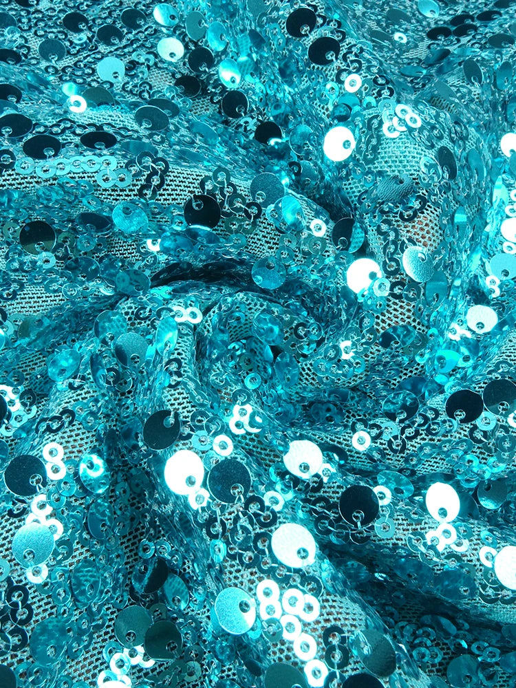 Cyan Sequin & Crystal Cross-Strap Gown