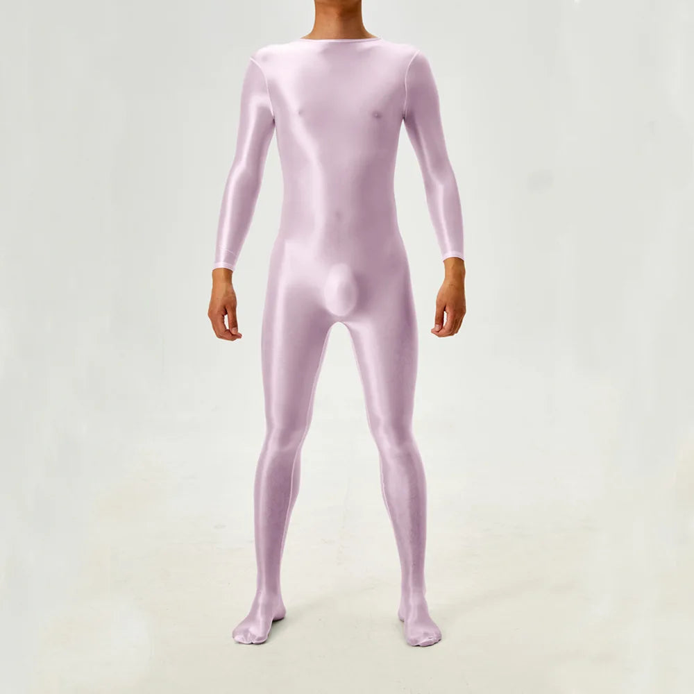 Sexy Candy Color Oil Glossy Shiny Shapping Bodysuit Stain Smooth Sheer See Through Sexy Tights Elastic Fitness Leotard