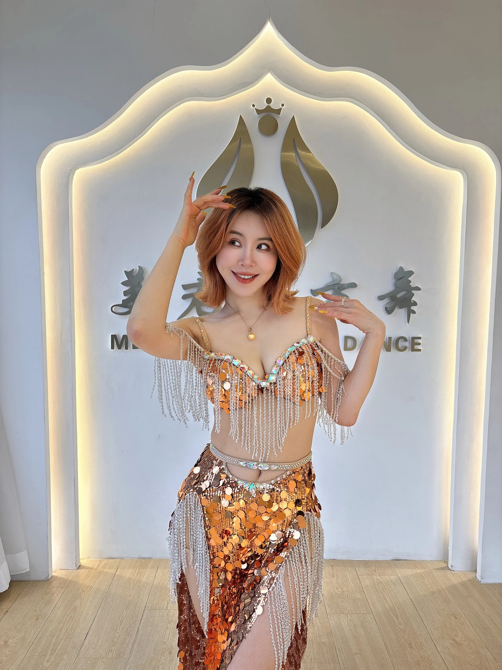Luxury Diamond Bra & Sequin Tassel Skirt Oriental Belly Dance Competition Set