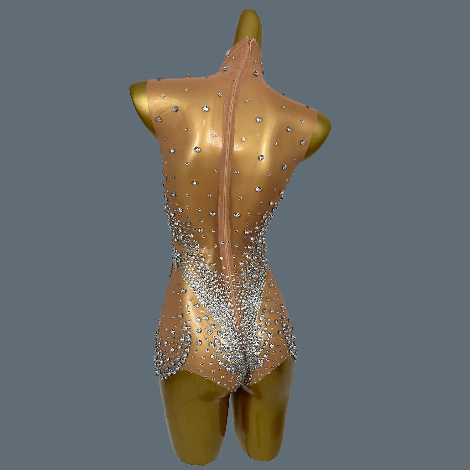 Sparkly Diamond Sheer Mesh Bodysuit Pole Dance Stage Costume Leotard