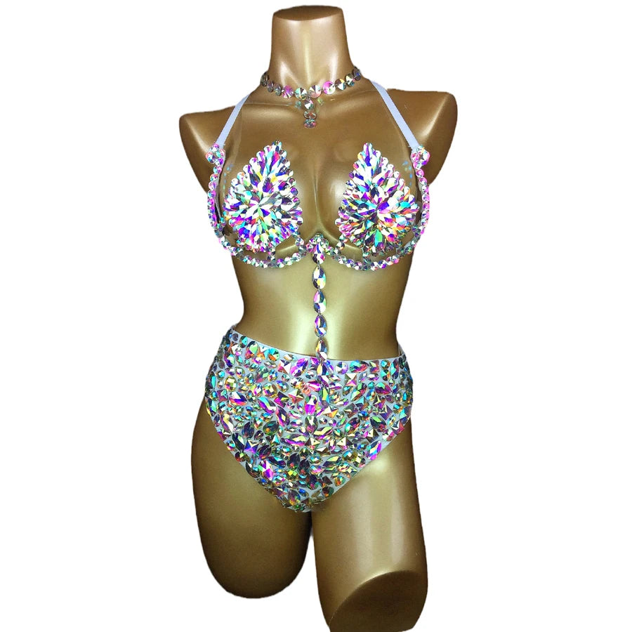 Sparkly Samba Carnival AB Crystal Wire Bra & High-Waisted Panties Costume Set