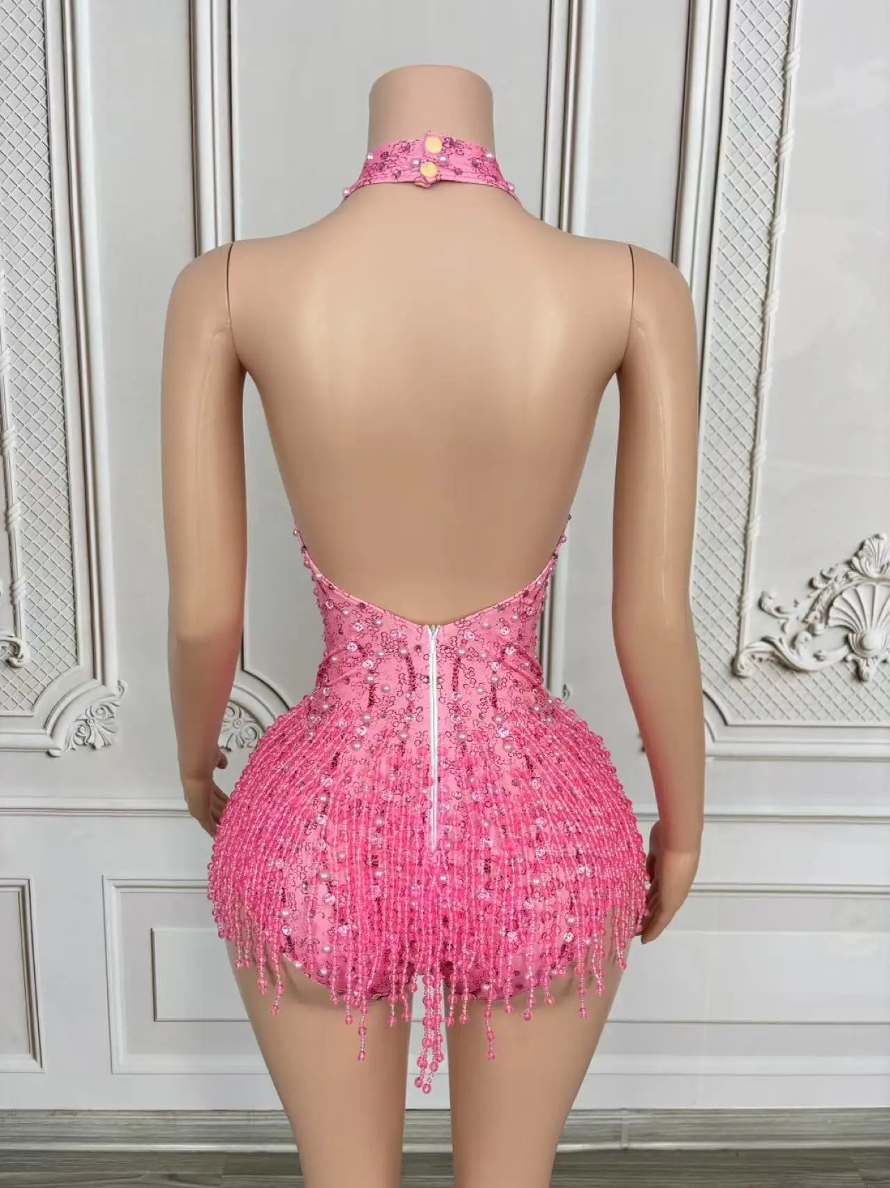 Crystal Rhinestone Fringe Sleeveless Bodysuit & Aerial Dance Leotard Costume