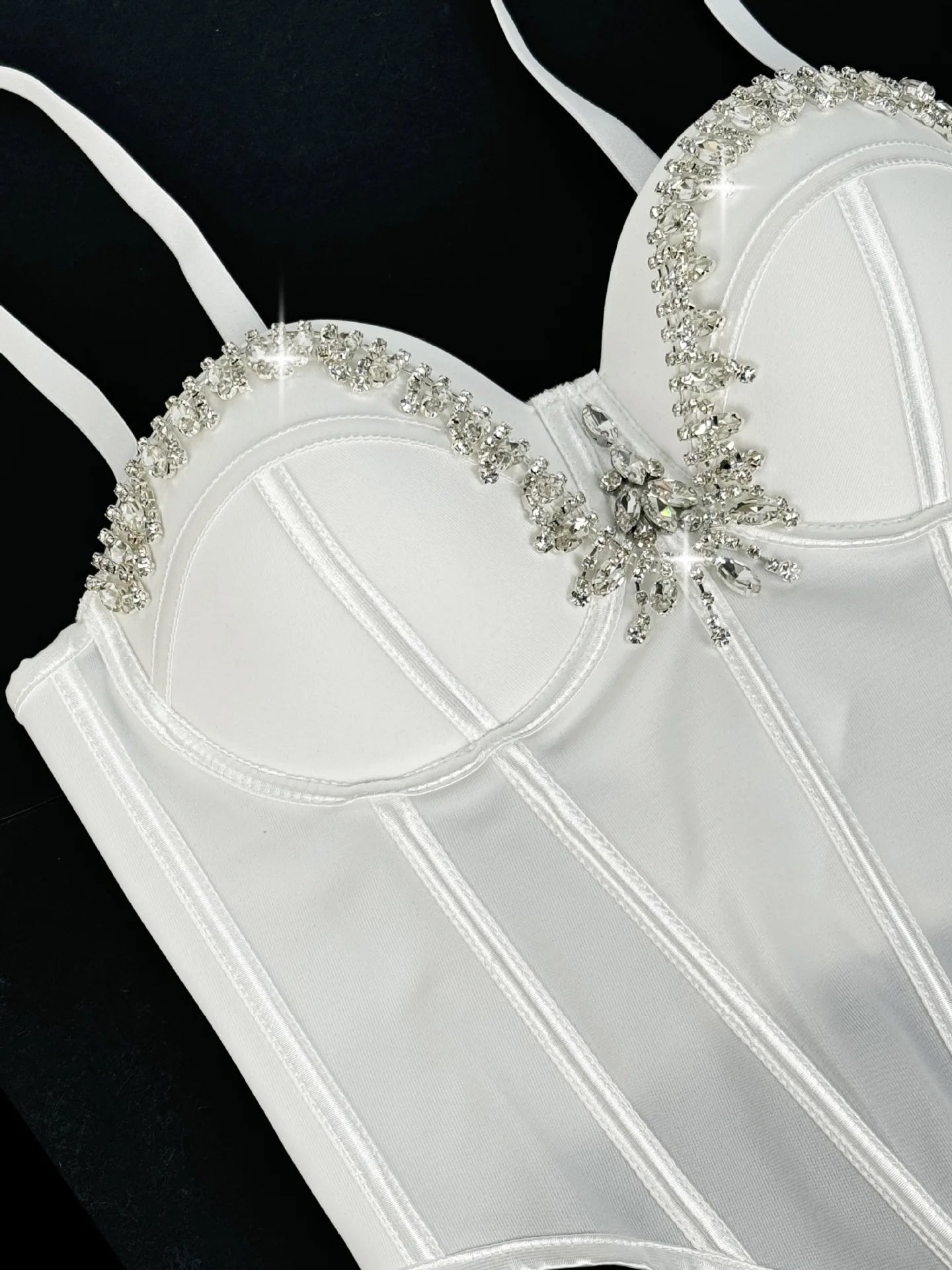 Rhinestone Embroidered Denim Bustier Corset Crop Top Stage Bralette