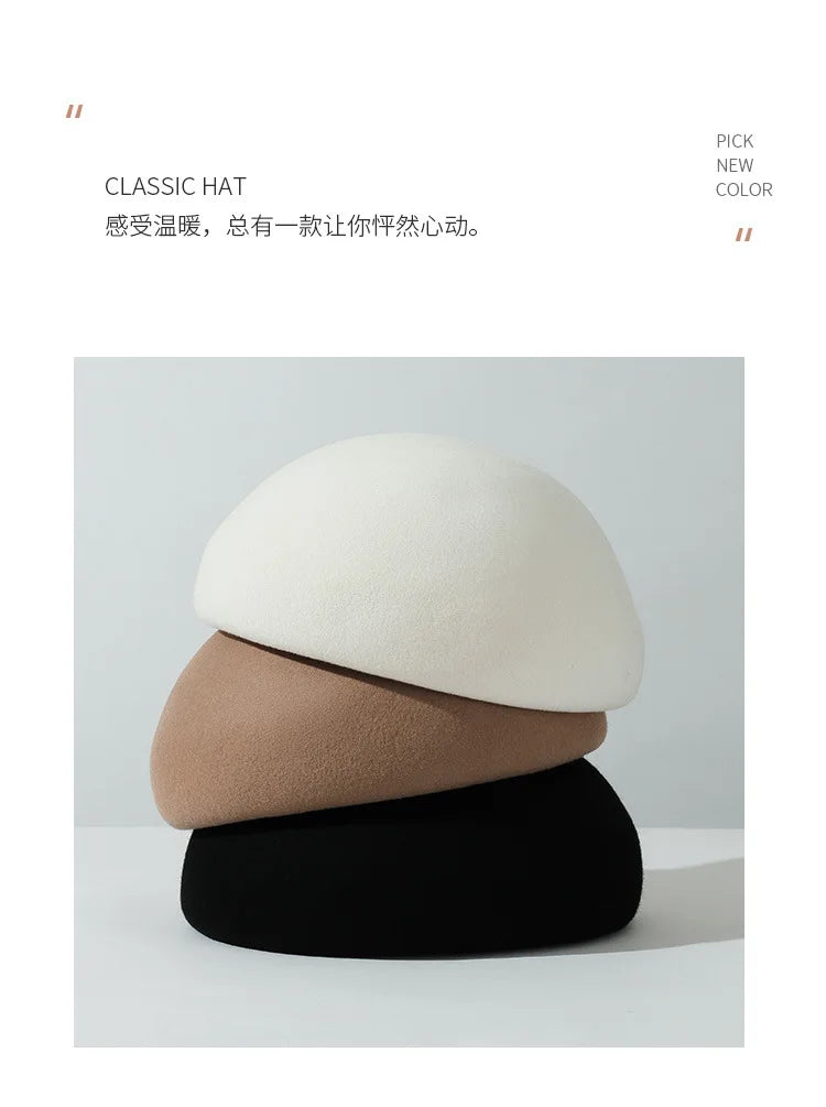 Wool Felt Pillbox Hat — 56–58 cm