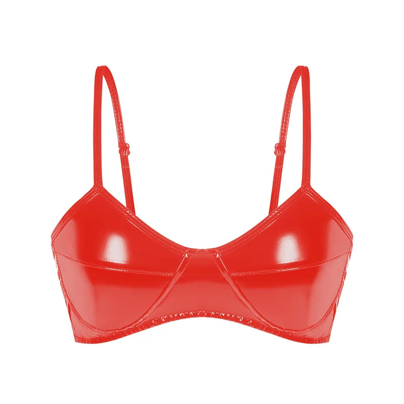 Women's Halter Shiny PVC Faux Leather Bustier Crop Top Bustier Bralette