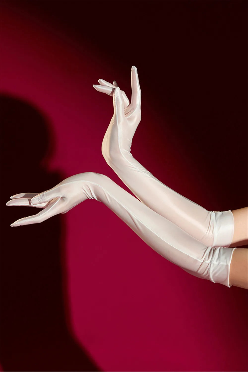 Oil Glossy Satin Smooth Five-Finger Long Elbow Gloves High-Stretch Luxury Evening Gloves