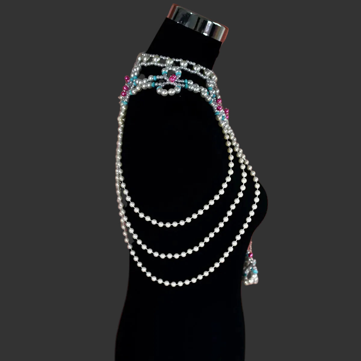 Dazzling Simulated Pearl String Bra Chain & Bikini Shawl Chest Jewelry