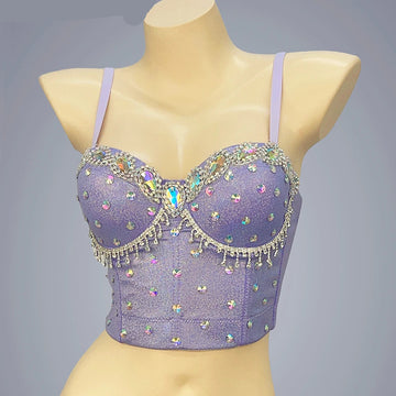 Sparkly Rhinestone Inlaid Corset Bra Top Nightclub Pole Dancing Costume