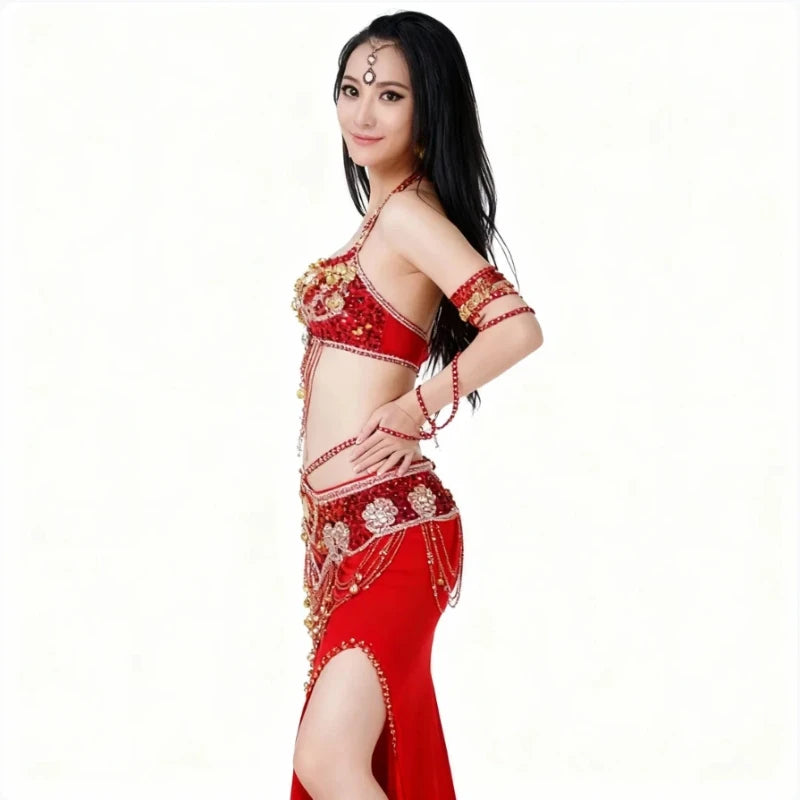 Dazzling Beaded Belly Dance Bra & Belt 2-Piece Costume Outfit Set
