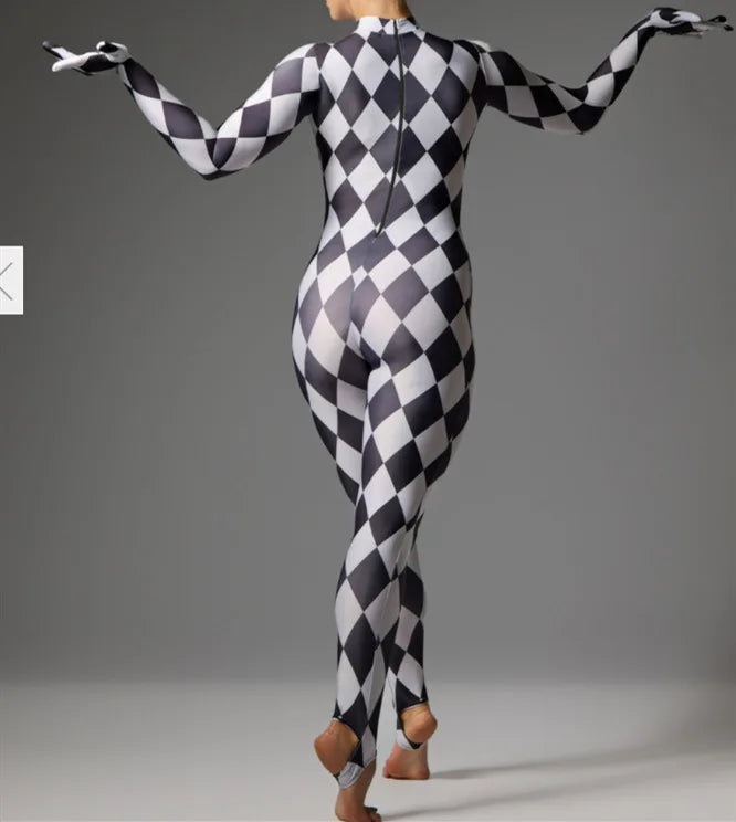 Harlequin Diamond Lattice Catsuit & Bodysuit Asymmetrical Circus Stage Costume