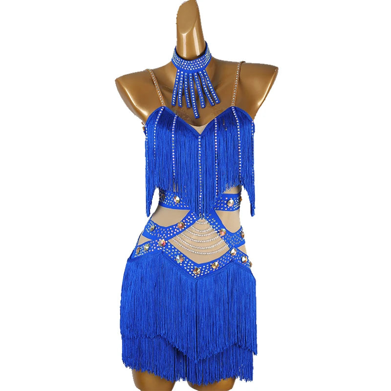 Professional Latin Dance Competition Dress & Tassel Fringe Performance Outfit