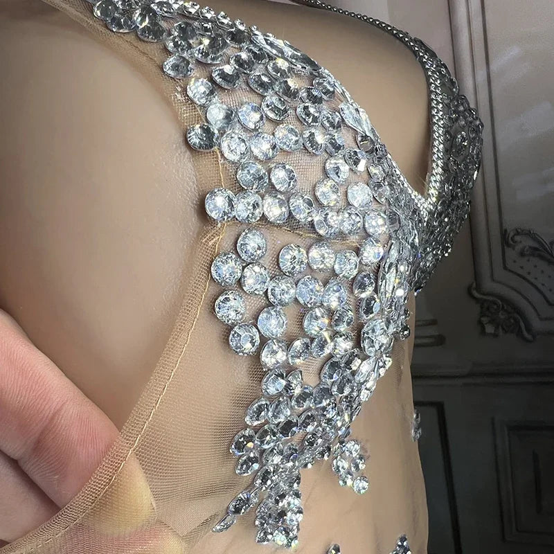 Rhinestone Halter Cutout Performance Dress