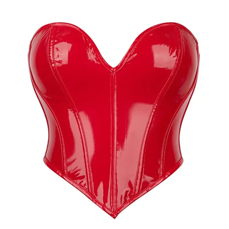 Shiny PVC PU Leather Bustier Corset Crop Top Body Shaper Vest