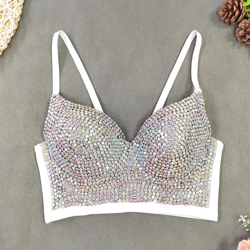 Sparkly Diamond Rhinestone Corset Top Showgirl Stage Performance Push-Up Bustier