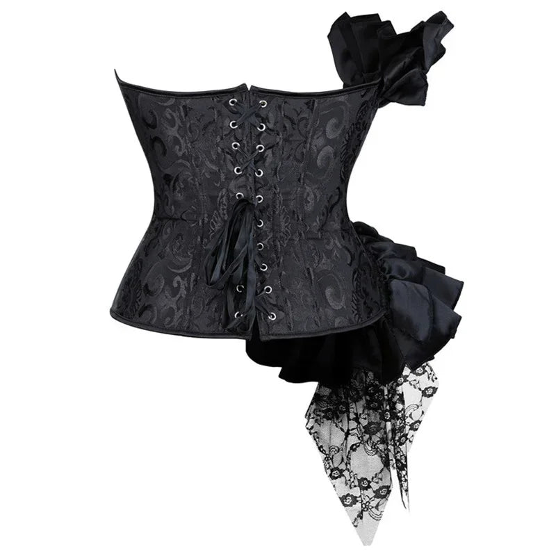 Victorian Ruffle Floral Lace Overbust Corset Bustier Body Shaper Top