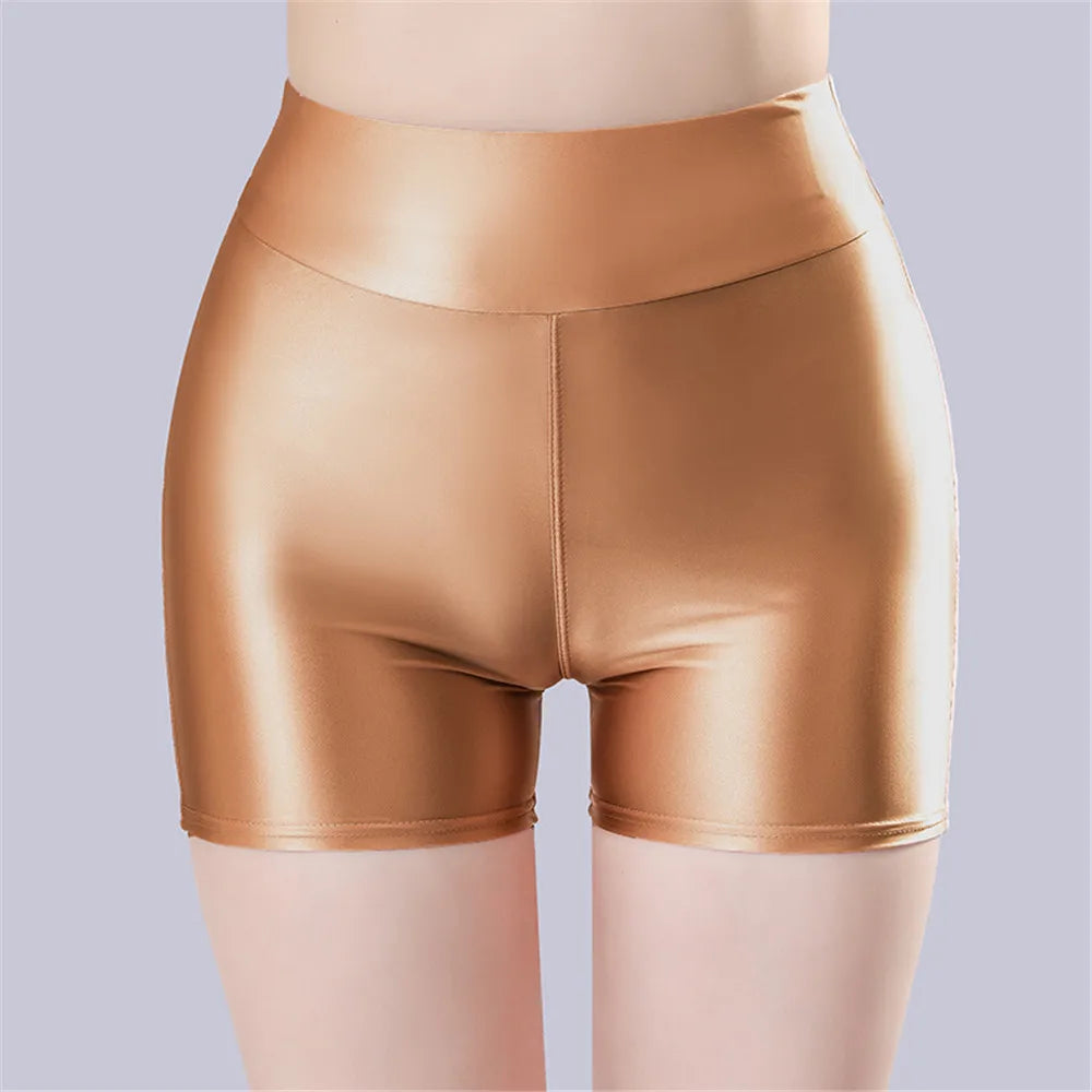 Sexy Women Smooth Shiny Satin Shorts Show Hip Wetlook Summer Shorts Candy Color Bottom Wear Safety Short Fashion Sexy Leggings