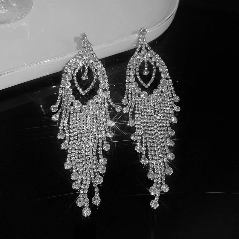 Teardrop Rhinestone Tassel Drop Earrings