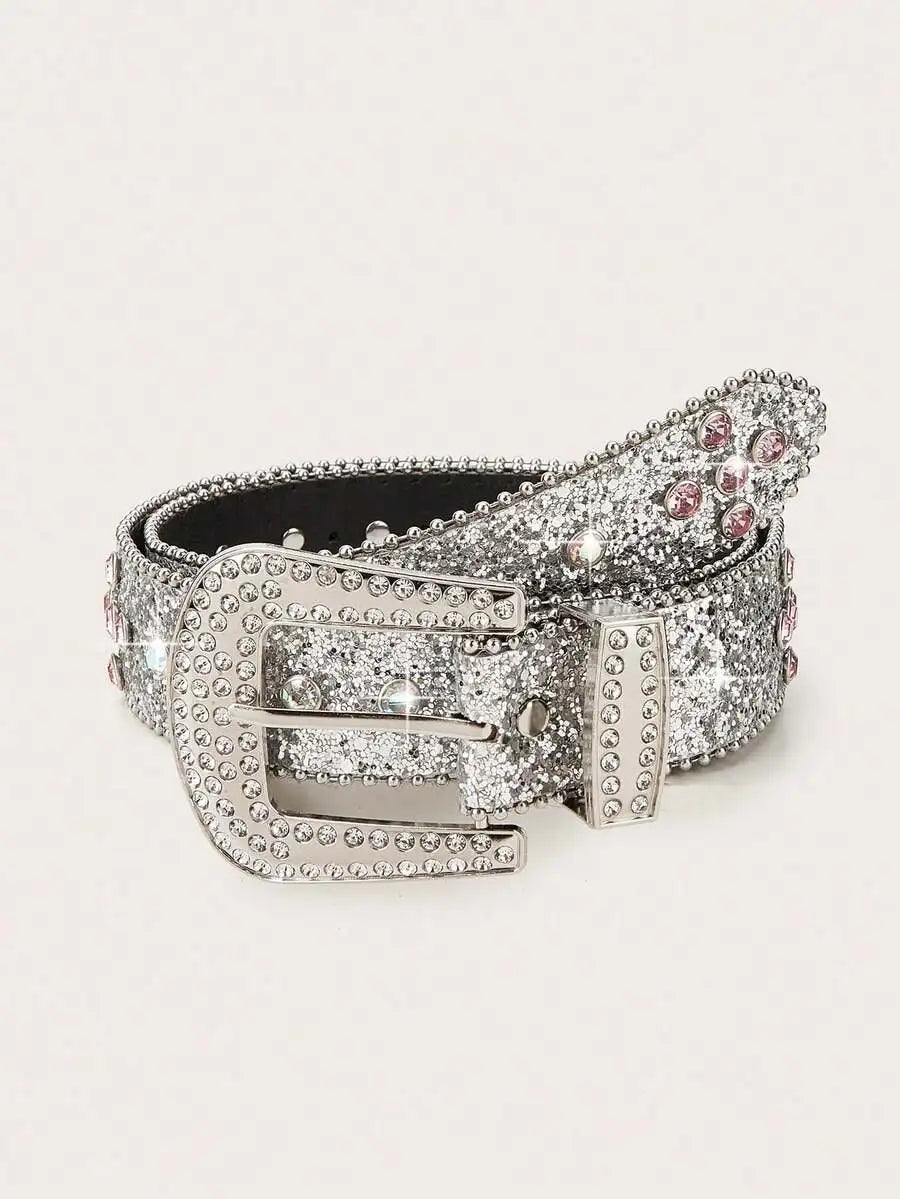 Rhinestone Embellished Animal Print PU Leather Belt