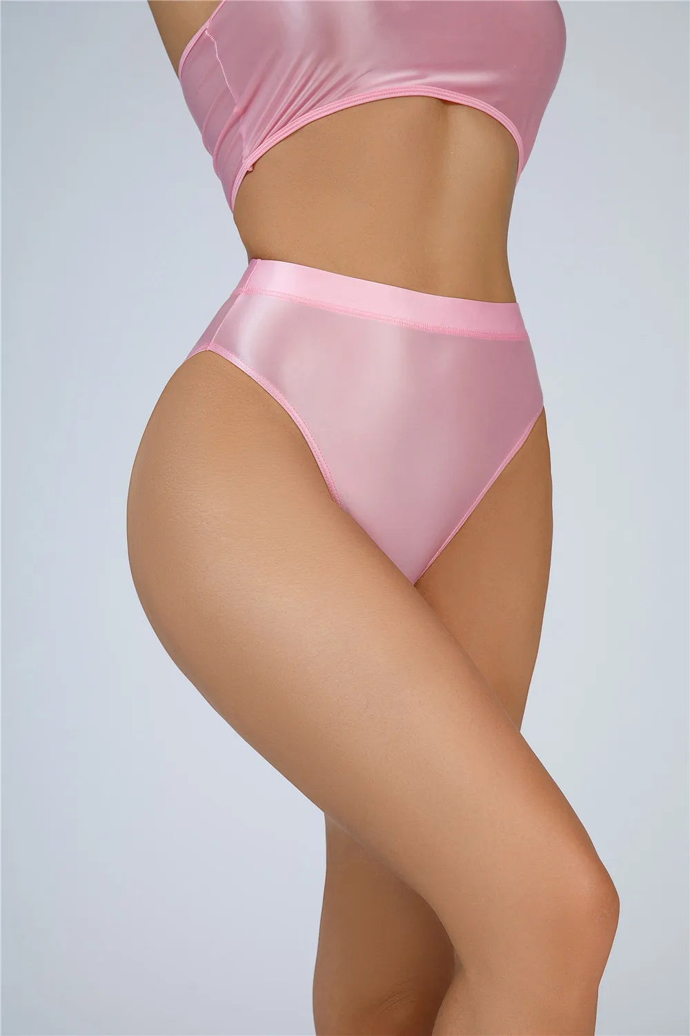 High-Waist Oil Glossy Sheer G-String Thong Satin Smooth Seamless Briefs