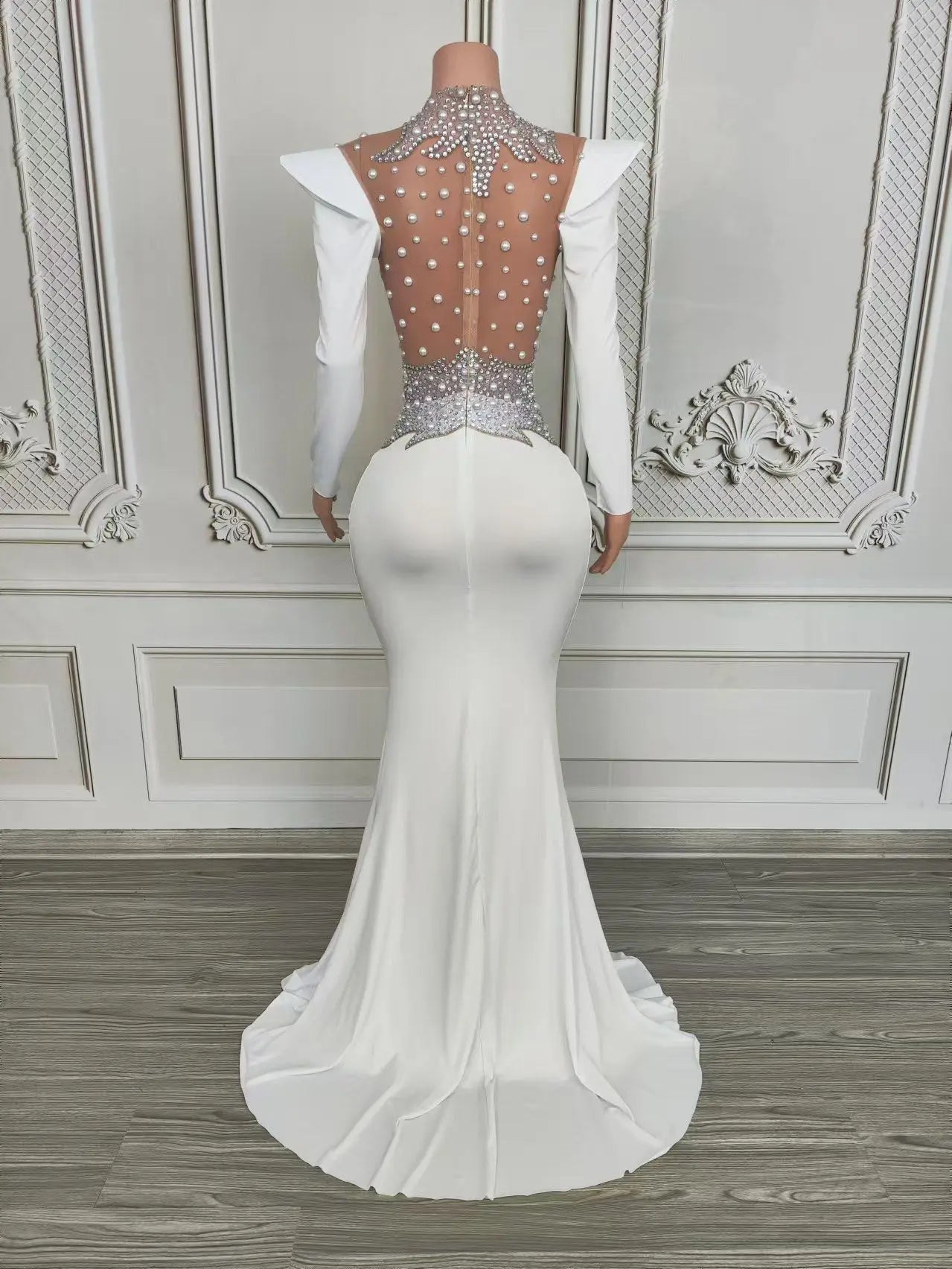 Rhinestone Floral Embroidered Mermaid Gala Gown & Trailing Evening Dress