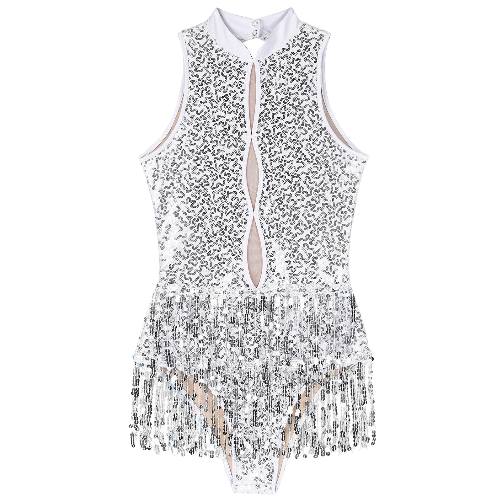 Glitter Sequin Fringe Latin Dance Leotard & Backless Performance Bodysuit