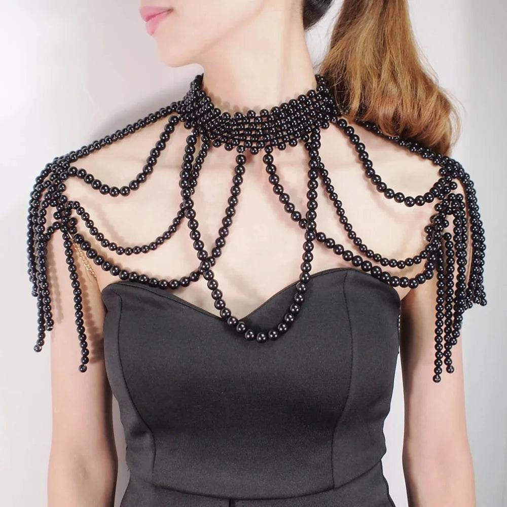 Imitation Pearl Shoulder Chain Shawl