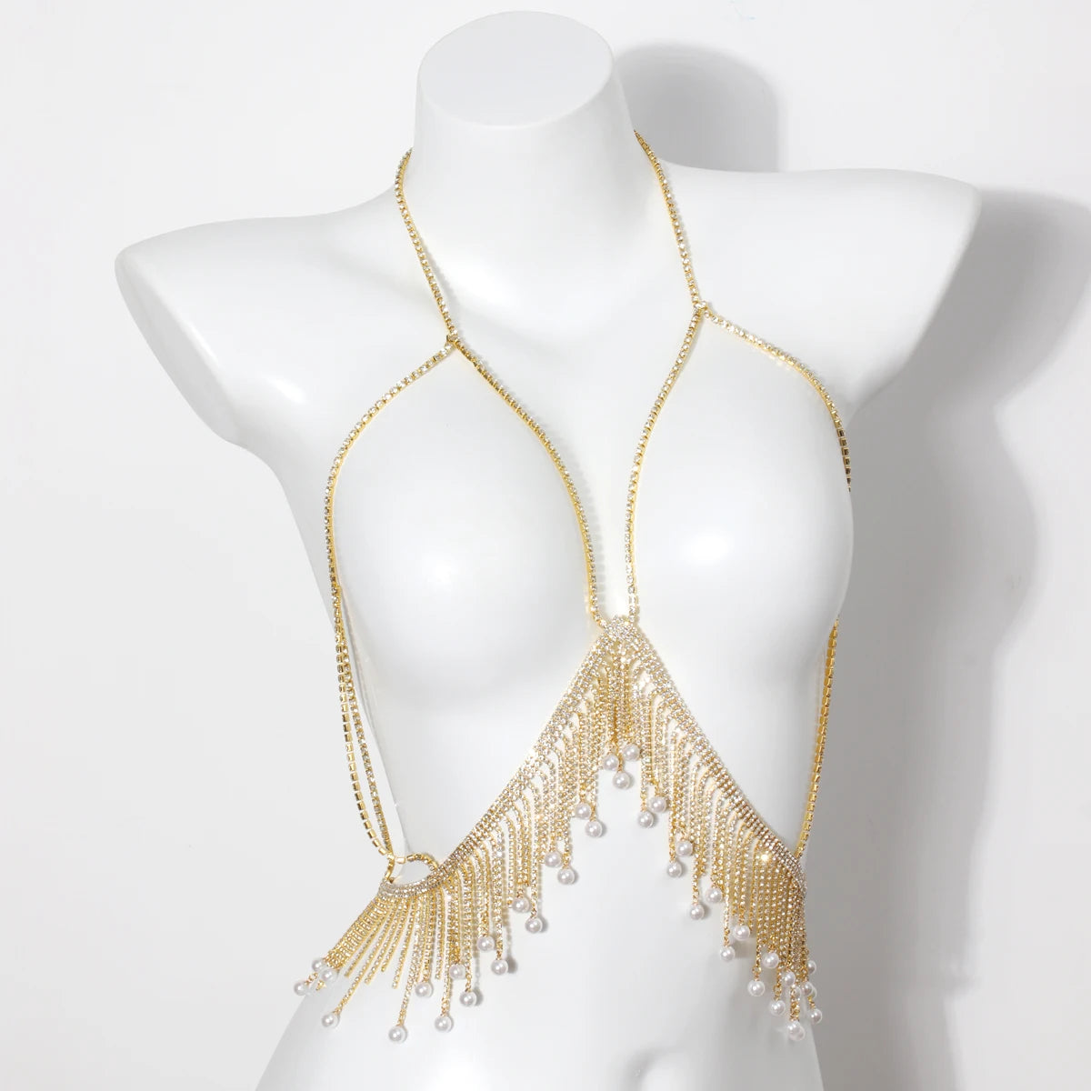 Halter Rhinestone Tassel Bra Body Chain