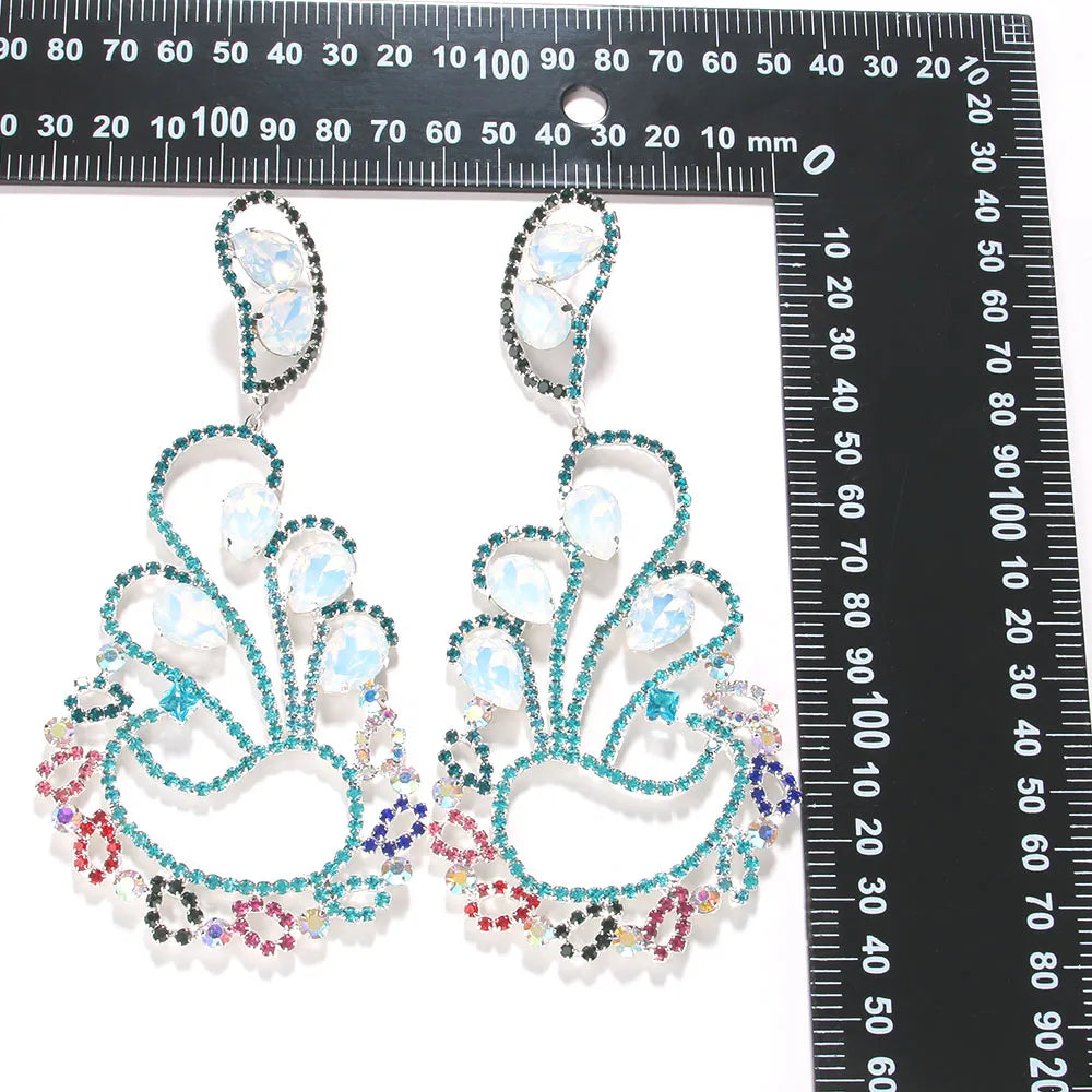 Rhinestone Peacock Drop Earrings