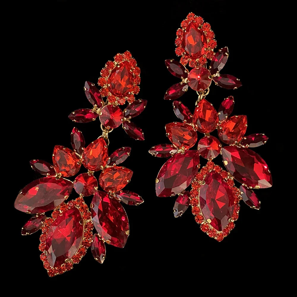 Leaf Rhinestone Necklace Earrings Set