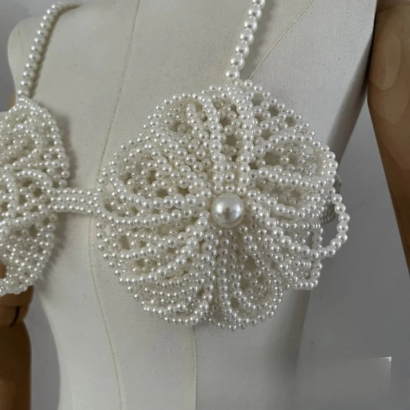 Pearl-Look Flower Beaded Bra Top
