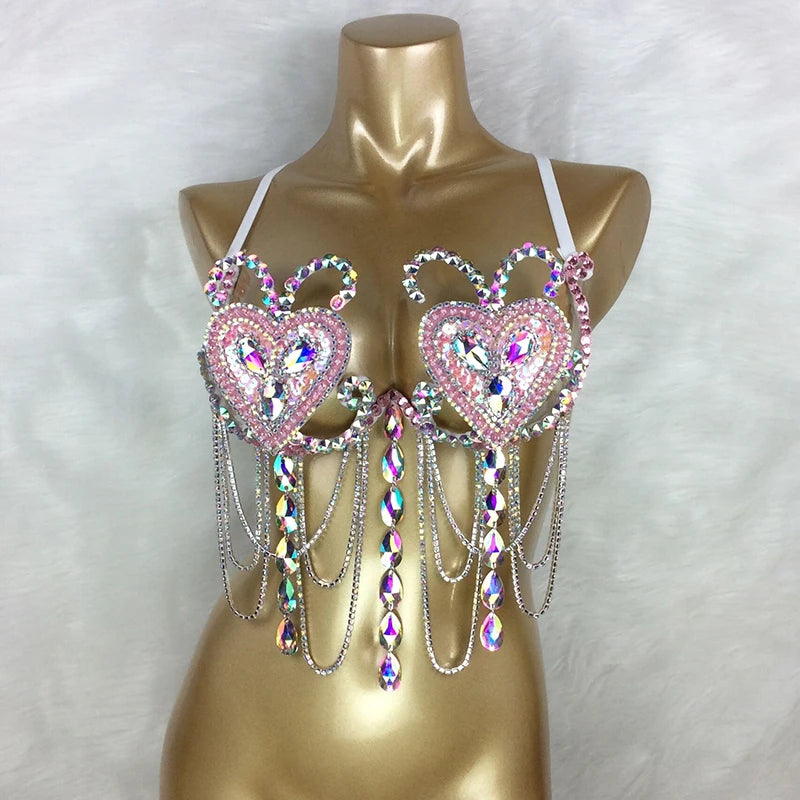 Dazzling Samba Carnival Crystal Wire Bra Costume Top