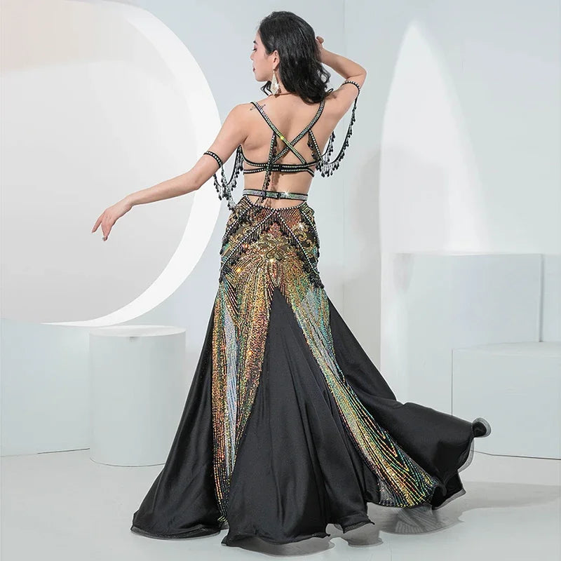Luxury Sequin Embroidered Crystal Beaded Belly Dance Competition Set