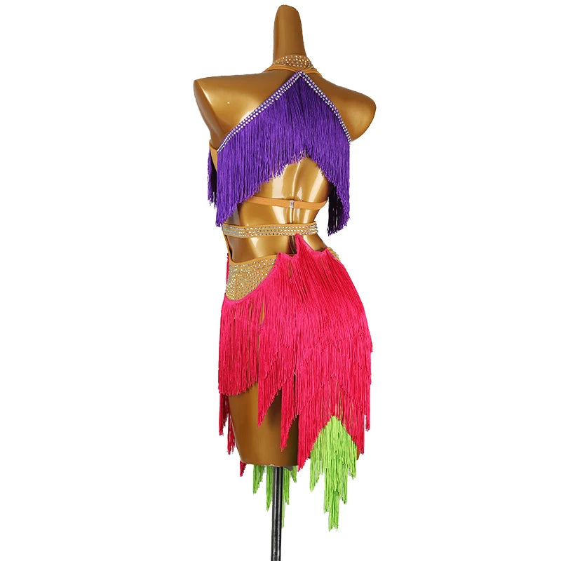 Sleeveless Latin Dance Fringe Dress & Competition Performance Costume