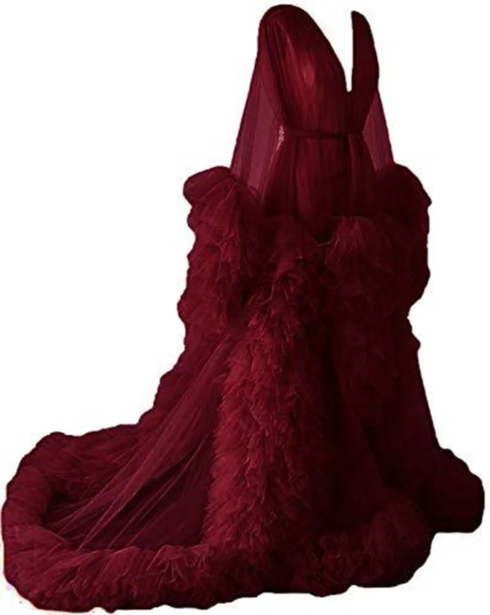 Voluminous Illusion Tulle Ruffle Long Robe Dressing Gown
