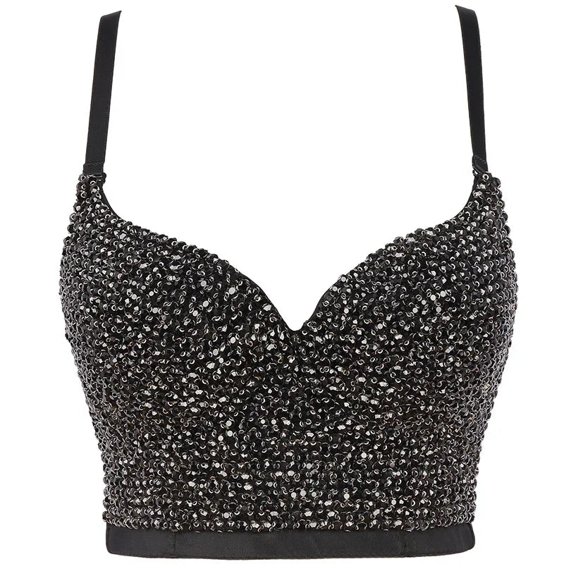 Sparkly Diamond Rhinestone Corset Top Showgirl Stage Performance Push-Up Bustier