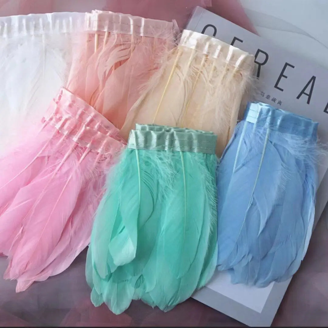 Natural Dyed Goose Feather Trim Fringe Ribbon