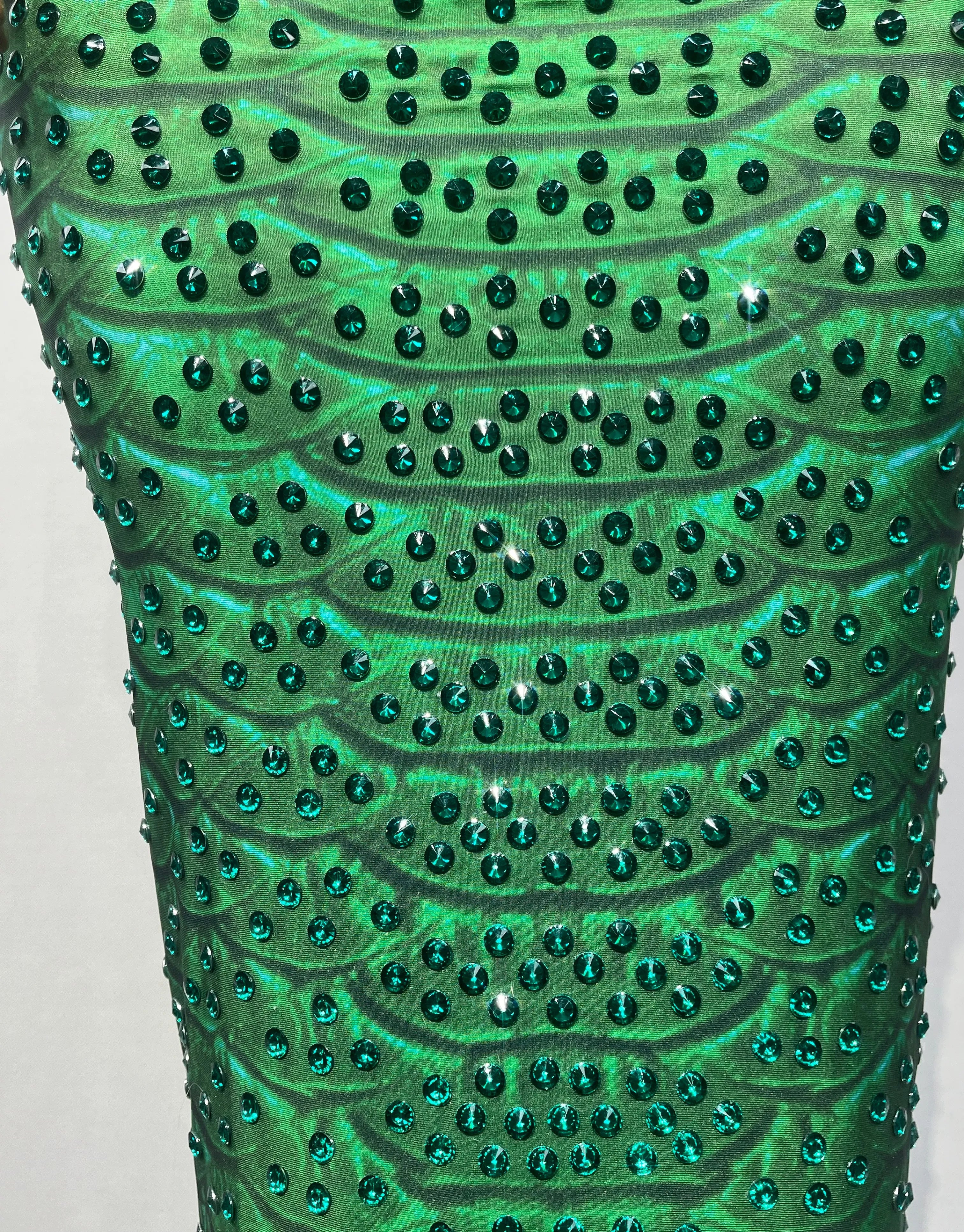 Emerald Snake Rhinestone Illusion Strapless Gown Sculpted Serpent Floor-Length Evening Dress