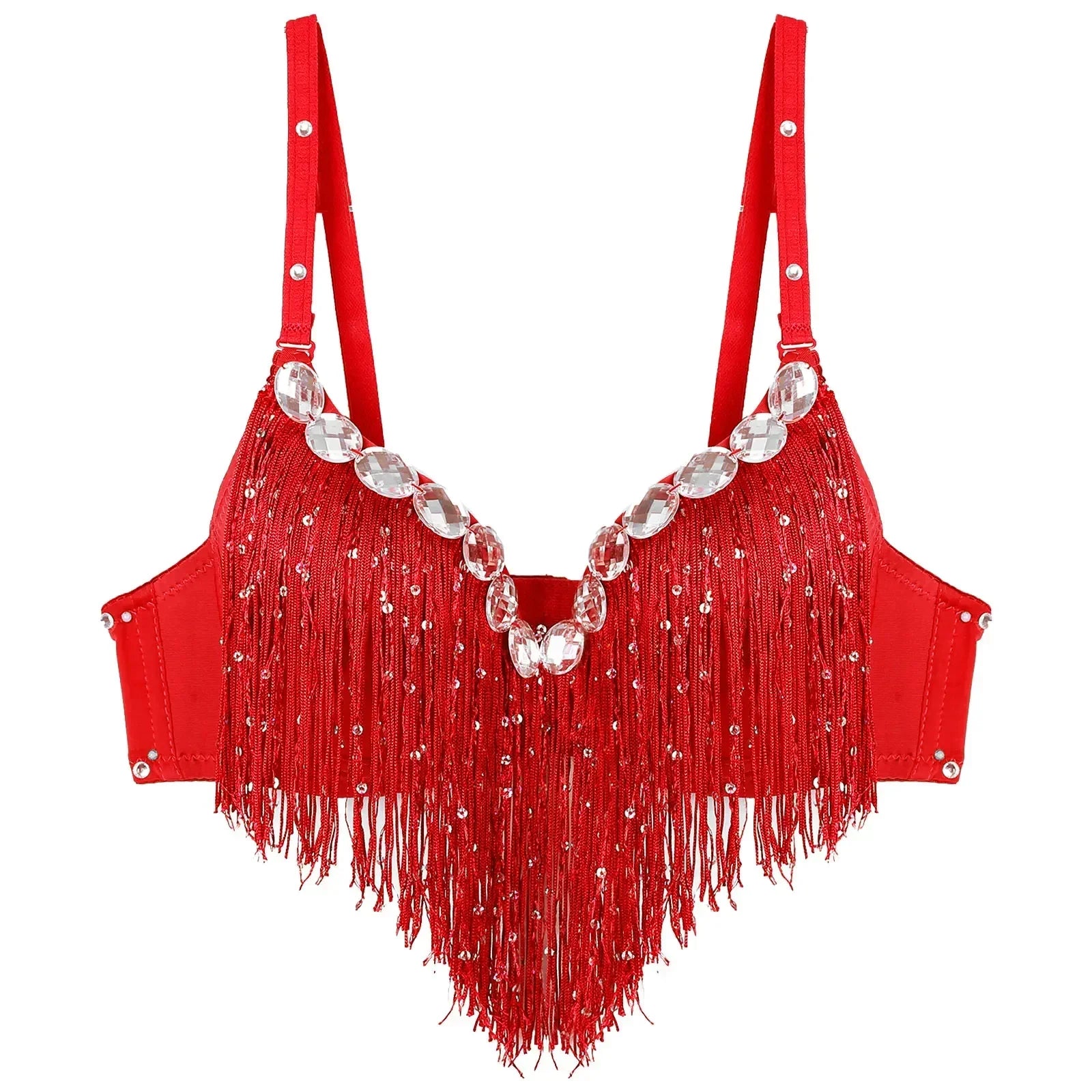 The Stardust Oasis Sirena – Sequined Tassel & Rhinestone Push-Up Belly Dance Bra Top