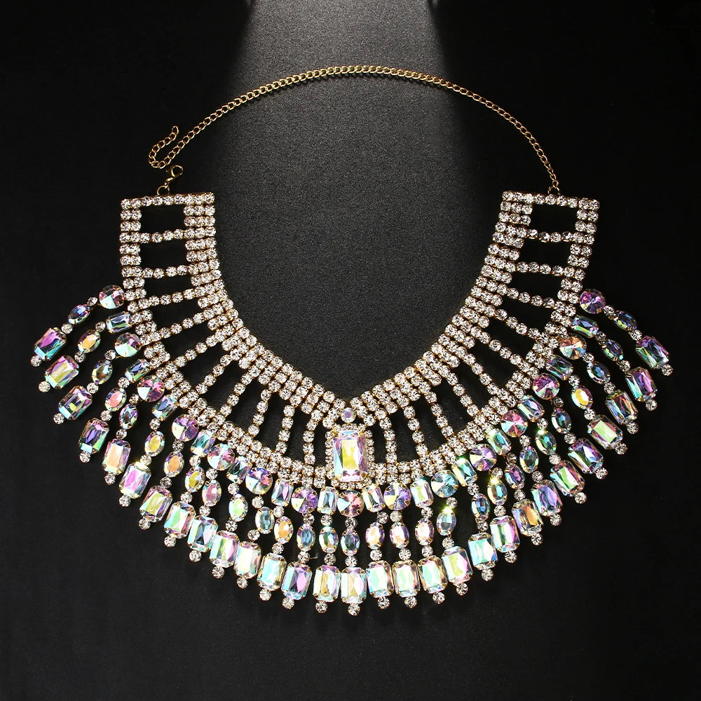 AB Rhinestone Tassel Statement Choker