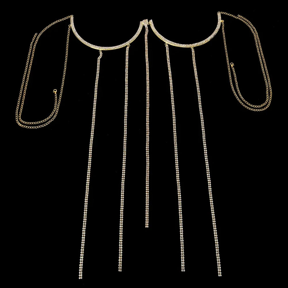 Semicircle Rhinestone Tassel Bra Chain