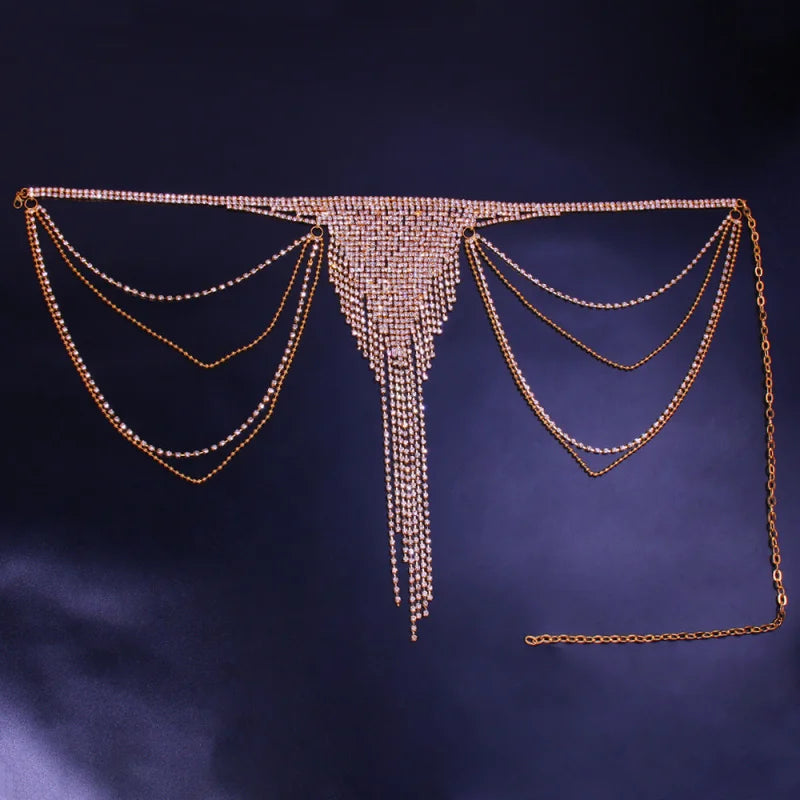Multilayer Rhinestone Tassel Waist Chain