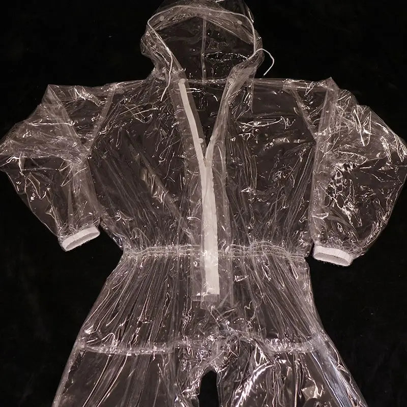 Handmade Clear PVC Hooded Jumpsuit & Waterproof Stage Clubwear Costume