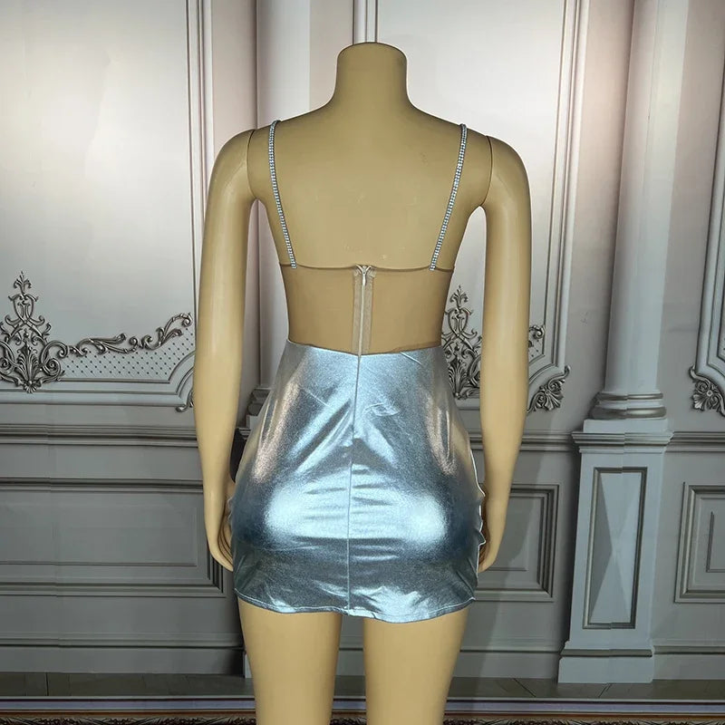 Rhinestone Halter Cutout Performance Dress