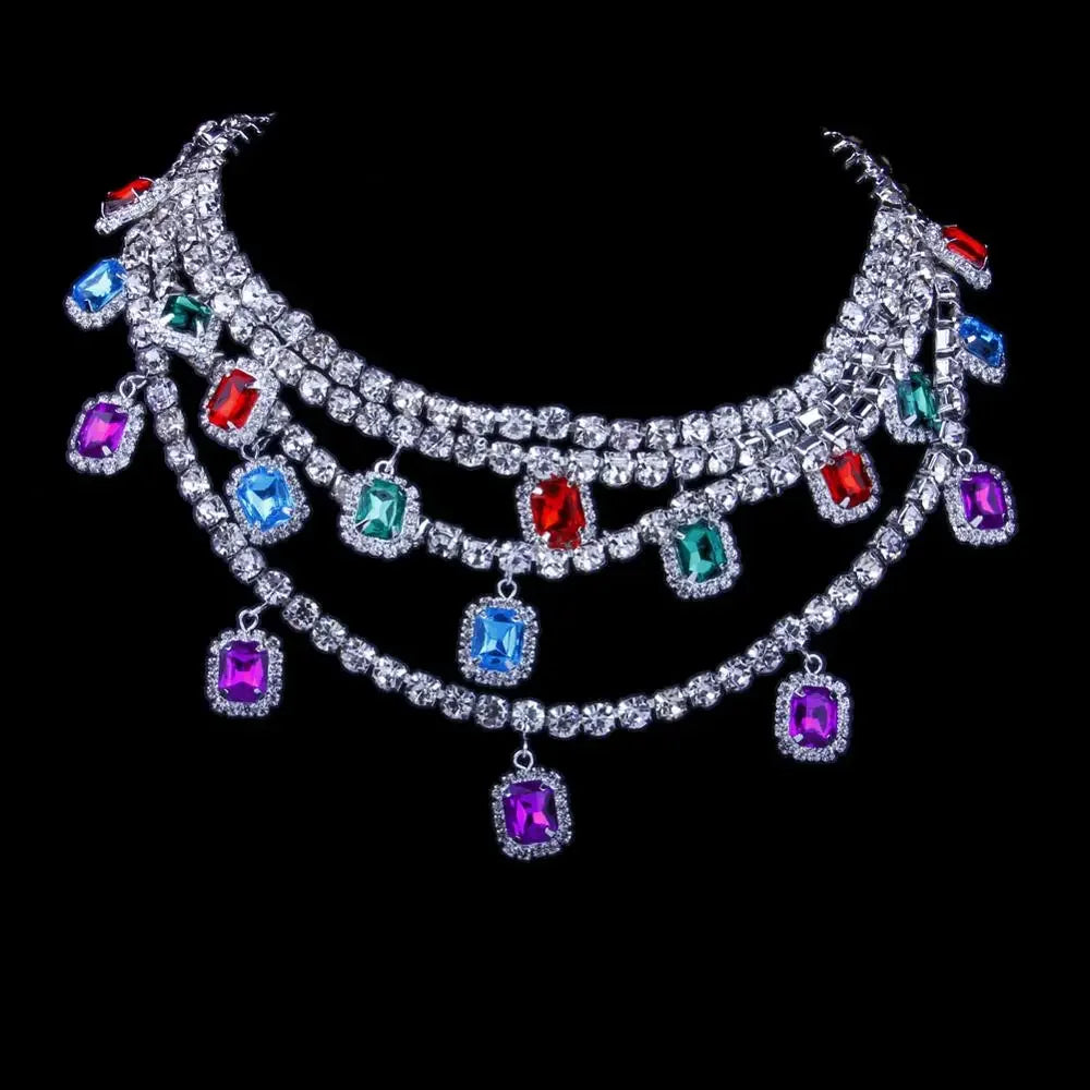 Layered Rhinestone Pendant Choker