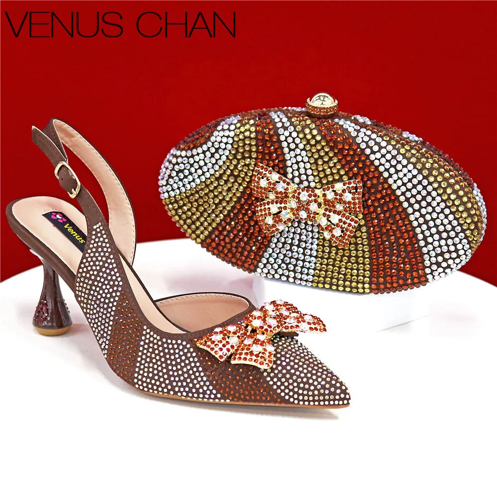 High Quality Rhinestone Heels and Bag Set