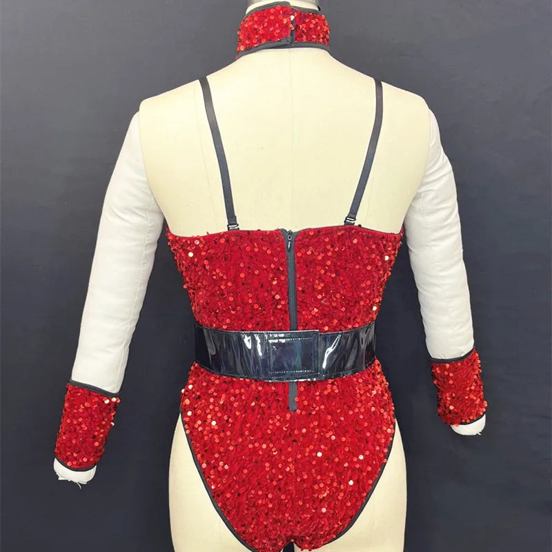 Sequined Rhinestone Bodysuit & Gogo Dance Performance Outfit