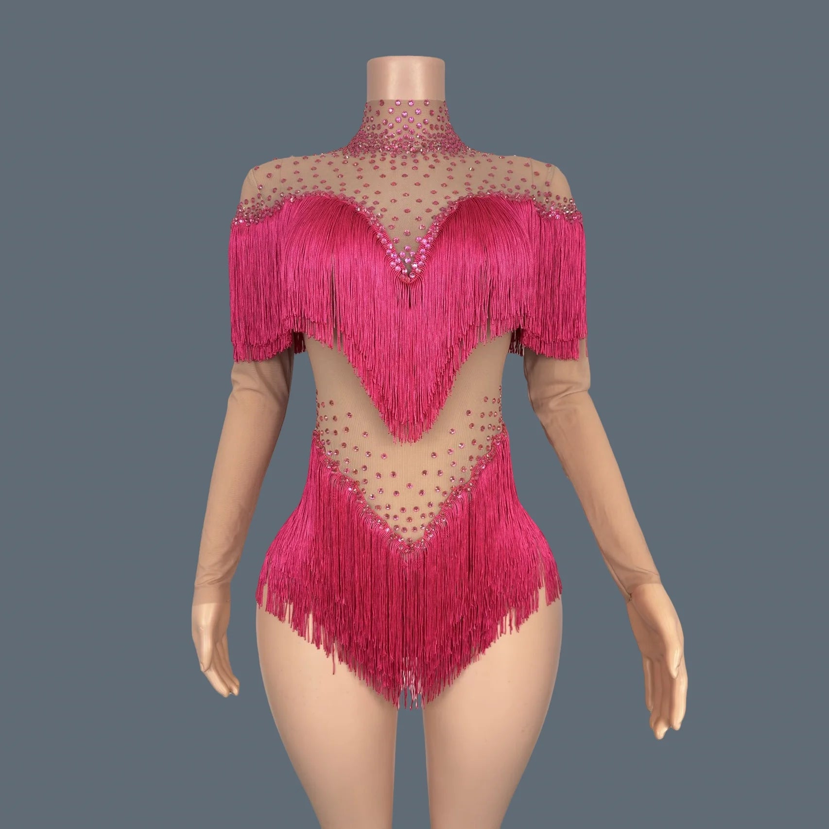 Sparkly Rhinestone Tassel Fringe Dance Performance Costume Stage Bodysuit